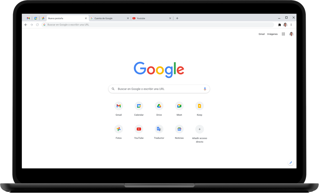 Parte superior izquierda de un portátil Pixelbook donde se muestra Google.com.