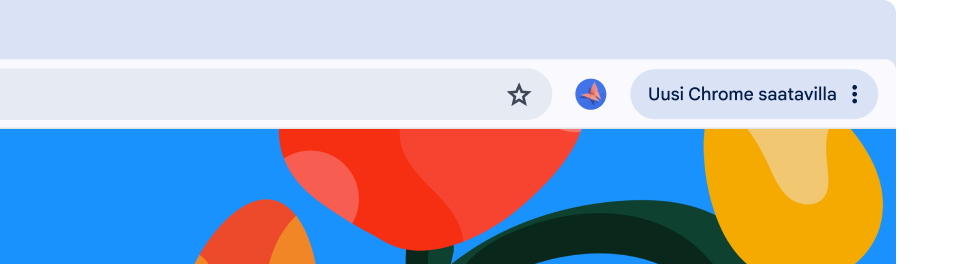 Selain-UI:ssa on vihreä Päivitä-kuvake, joka tarkoittaa, että selaimen voi käynnistää uudelleen automaattista päivitystä varten.