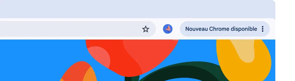 L'interface utilisateur d'un navigateur comporte un bouton Mise à jour vert, qui indique à l'utilisateur qu'il est prêt à être redémarré pour une mise à jour automatique.