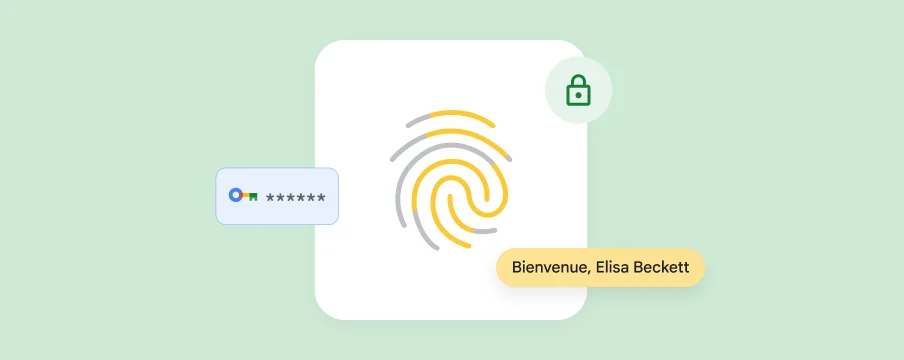 Une empreinte digitale avec des icônes de sécurité montre comment les clés d'accès simplifient et sécurisent la connexion
