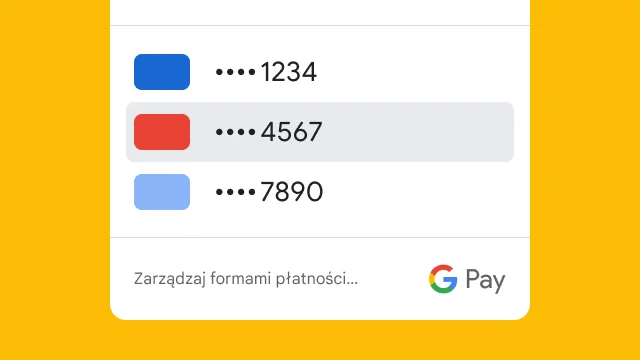 Ze względów bezpieczeństwa Google Pay wyświetla tylko ostatnie 4 cyfry numerów trzech kart kredytowych.