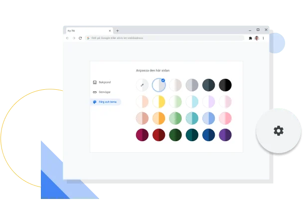 Bild av fönstret för att anpassa färg och tema i Chrome.