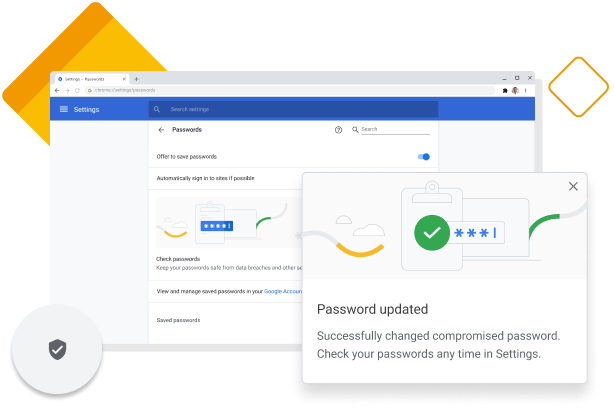 Chrome’s window displays the password manager feature successfully changing a compromised password.