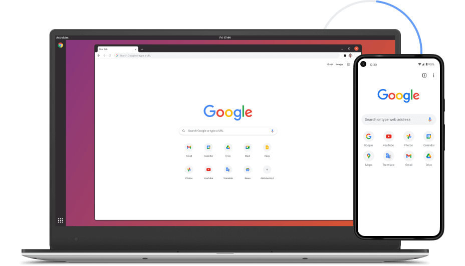 Image of Google Chrome in laptop and mobile devices