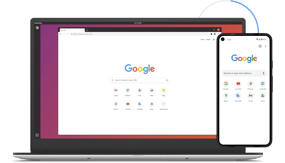 Image of Google Chrome in laptop and mobile devices