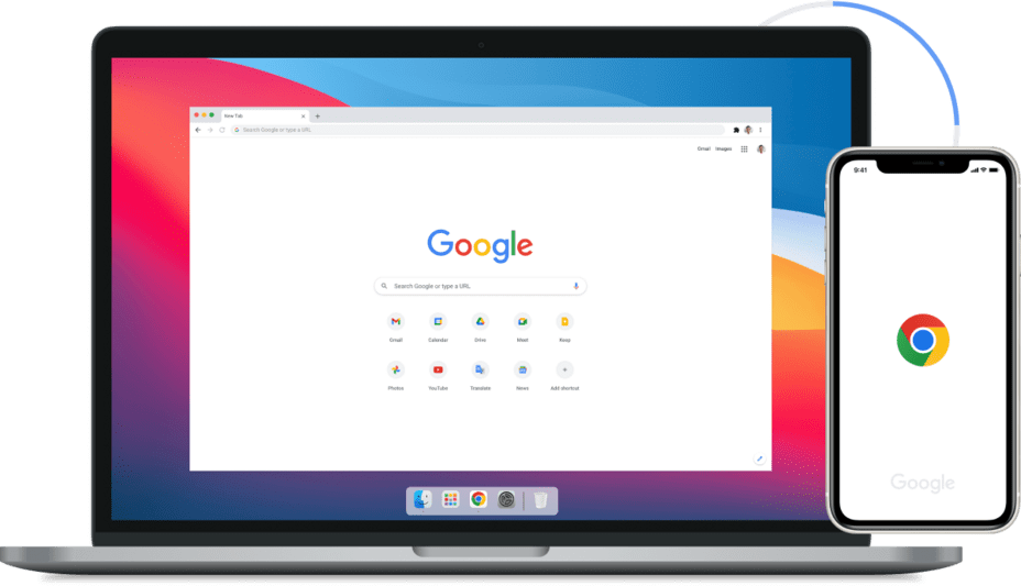 Image of Google Chrome in laptop and mobile devices