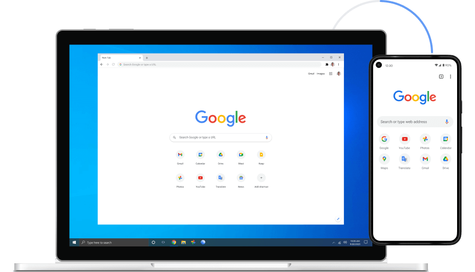 Image of Google Chrome in laptop and mobile devices