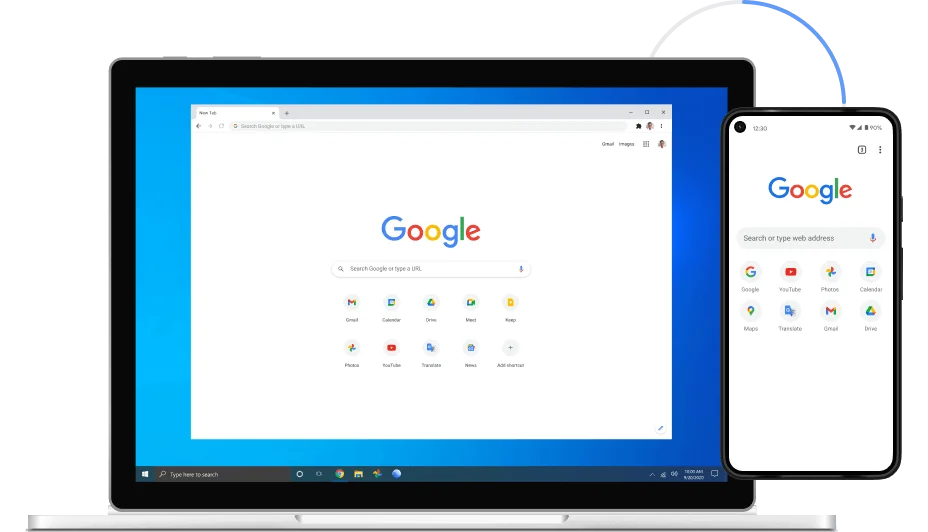Image of Google Chrome in laptop and mobile devices