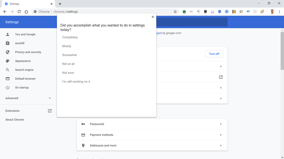 Chrome browser showing a survey